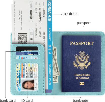 Passport Holder for Travel Essentials, RFID Blocking Passport Cover Wallet Card Case for Women and Men, PU Leather, Black