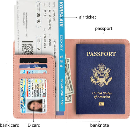 Passport Holder for Travel Essentials, RFID Blocking Passport Cover Wallet Card Case for Women and Men, PU Leather, Black