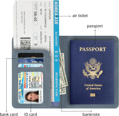 Passport Holder for Travel Essentials, RFID Blocking Passport Cover Wallet Card Case for Women and Men, PU Leather, Black