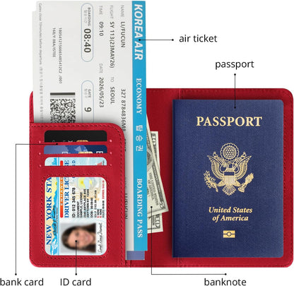 Passport Holder for Travel Essentials, RFID Blocking Passport Cover Wallet Card Case for Women and Men, PU Leather, Black