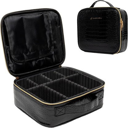 Makeup Bag Travel Case, Not-Made In China, Hard Train Case for Cosmetics, Portable Beauty Artists Organizer, Storage Box With Adjustable Dividers For Make Up and Brushes, Small Marble