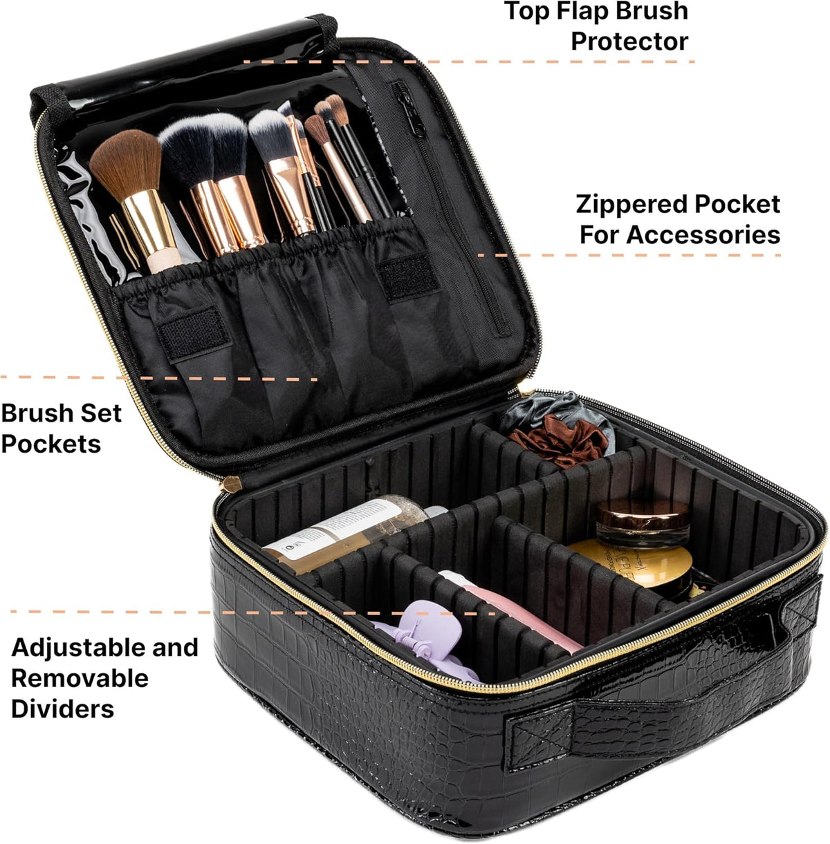 Makeup Bag Travel Case, Not-Made In China, Hard Train Case for Cosmetics, Portable Beauty Artists Organizer, Storage Box With Adjustable Dividers For Make Up and Brushes, Small Marble