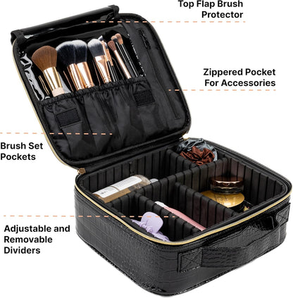 Makeup Bag Travel Case, Not-Made In China, Hard Train Case for Cosmetics, Portable Beauty Artists Organizer, Storage Box With Adjustable Dividers For Make Up and Brushes, Small Marble
