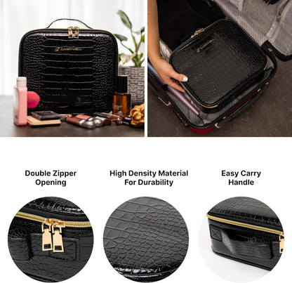 Makeup Bag Travel Case, Not-Made In China, Hard Train Case for Cosmetics, Portable Beauty Artists Organizer, Storage Box With Adjustable Dividers For Make Up and Brushes, Small Marble