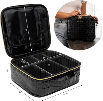 Makeup Bag Travel Case, Not-Made In China, Hard Train Case for Cosmetics, Portable Beauty Artists Organizer, Storage Box With Adjustable Dividers For Make Up and Brushes, Small Marble