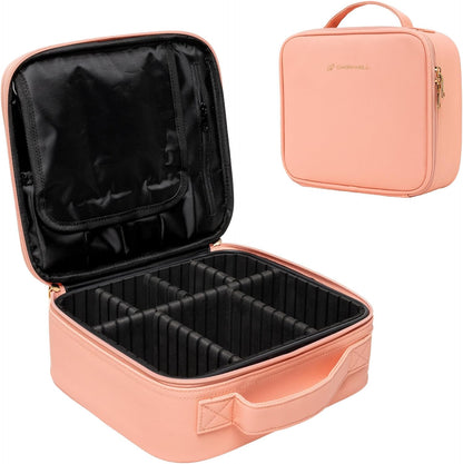 Makeup Bag Travel Case, Not-Made In China, Hard Train Case for Cosmetics, Portable Beauty Artists Organizer, Storage Box With Adjustable Dividers For Make Up and Brushes, Small Marble