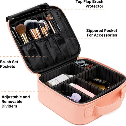 Makeup Bag Travel Case, Not-Made In China, Hard Train Case for Cosmetics, Portable Beauty Artists Organizer, Storage Box With Adjustable Dividers For Make Up and Brushes, Small Marble