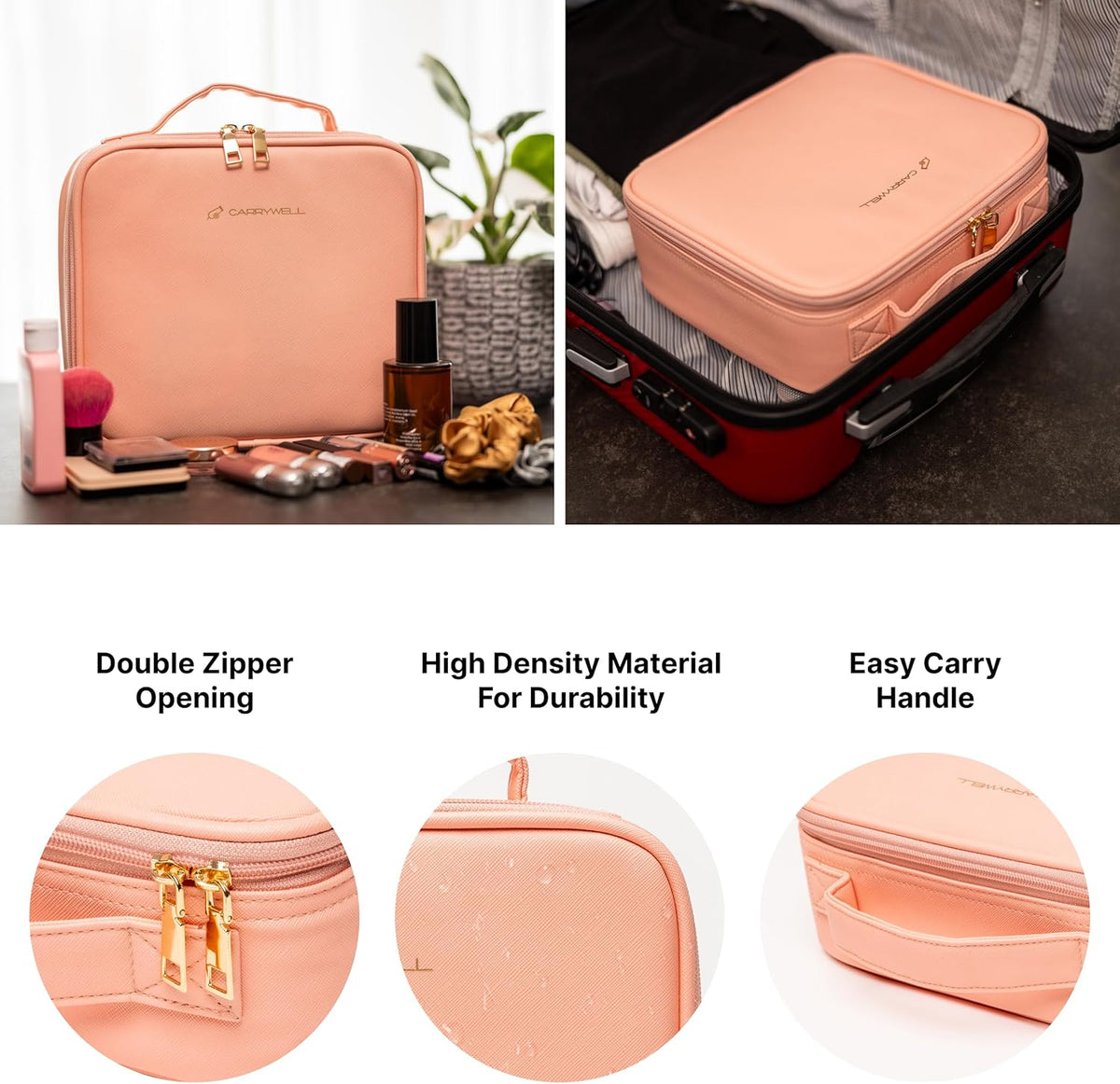 Makeup Bag Travel Case, Not-Made In China, Hard Train Case for Cosmetics, Portable Beauty Artists Organizer, Storage Box With Adjustable Dividers For Make Up and Brushes, Small Marble