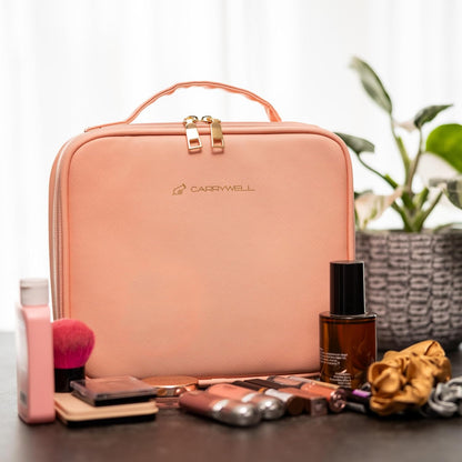 Makeup Bag Travel Case, Not-Made In China, Hard Train Case for Cosmetics, Portable Beauty Artists Organizer, Storage Box With Adjustable Dividers For Make Up and Brushes, Small Marble