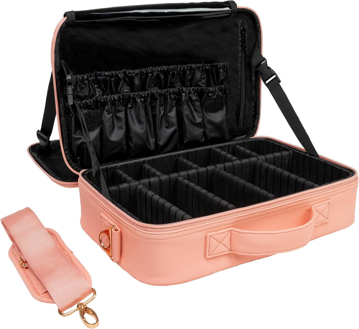 Makeup Bag Travel Case, Not-Made In China, Hard Train Case for Cosmetics, Portable Beauty Artists Organizer, Storage Box With Adjustable Dividers For Make Up and Brushes, Small Marble