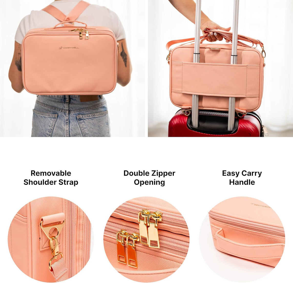Makeup Bag Travel Case, Not-Made In China, Hard Train Case for Cosmetics, Portable Beauty Artists Organizer, Storage Box With Adjustable Dividers For Make Up and Brushes, Small Marble