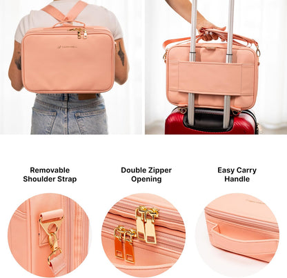 Makeup Bag Travel Case, Not-Made In China, Hard Train Case for Cosmetics, Portable Beauty Artists Organizer, Storage Box With Adjustable Dividers For Make Up and Brushes, Small Marble
