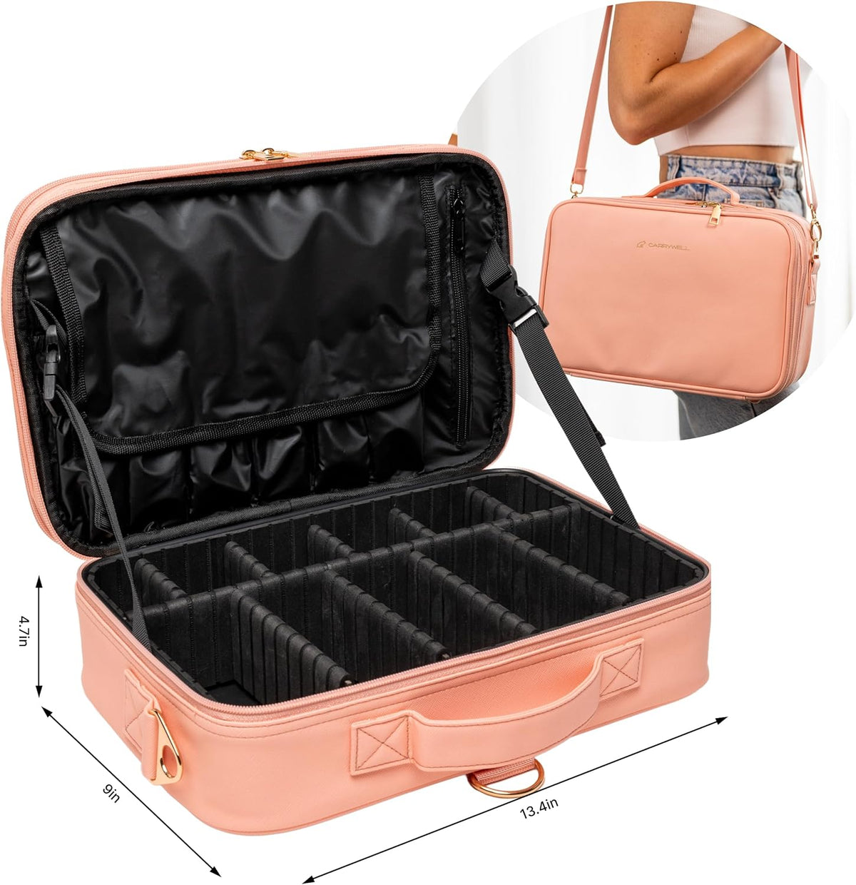 Makeup Bag Travel Case, Not-Made In China, Hard Train Case for Cosmetics, Portable Beauty Artists Organizer, Storage Box With Adjustable Dividers For Make Up and Brushes, Small Marble