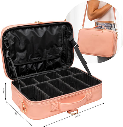 Makeup Bag Travel Case, Not-Made In China, Hard Train Case for Cosmetics, Portable Beauty Artists Organizer, Storage Box With Adjustable Dividers For Make Up and Brushes, Small Marble
