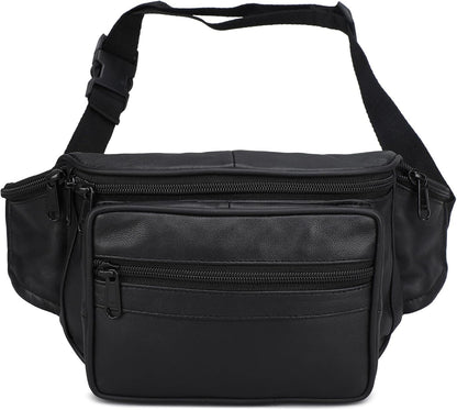 Leatherboss Genuine Leather Travel Fanny Pack Waist Belt Bag Pouch for men women, Cherry