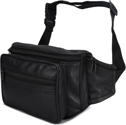 Leatherboss Genuine Leather Travel Fanny Pack Waist Belt Bag Pouch for men women, Cherry