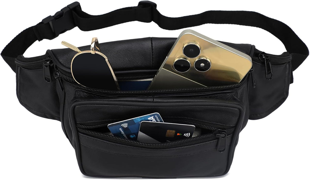 Leatherboss Genuine Leather Travel Fanny Pack Waist Belt Bag Pouch for men women, Cherry