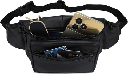 Leatherboss Genuine Leather Travel Fanny Pack Waist Belt Bag Pouch for men women, Cherry