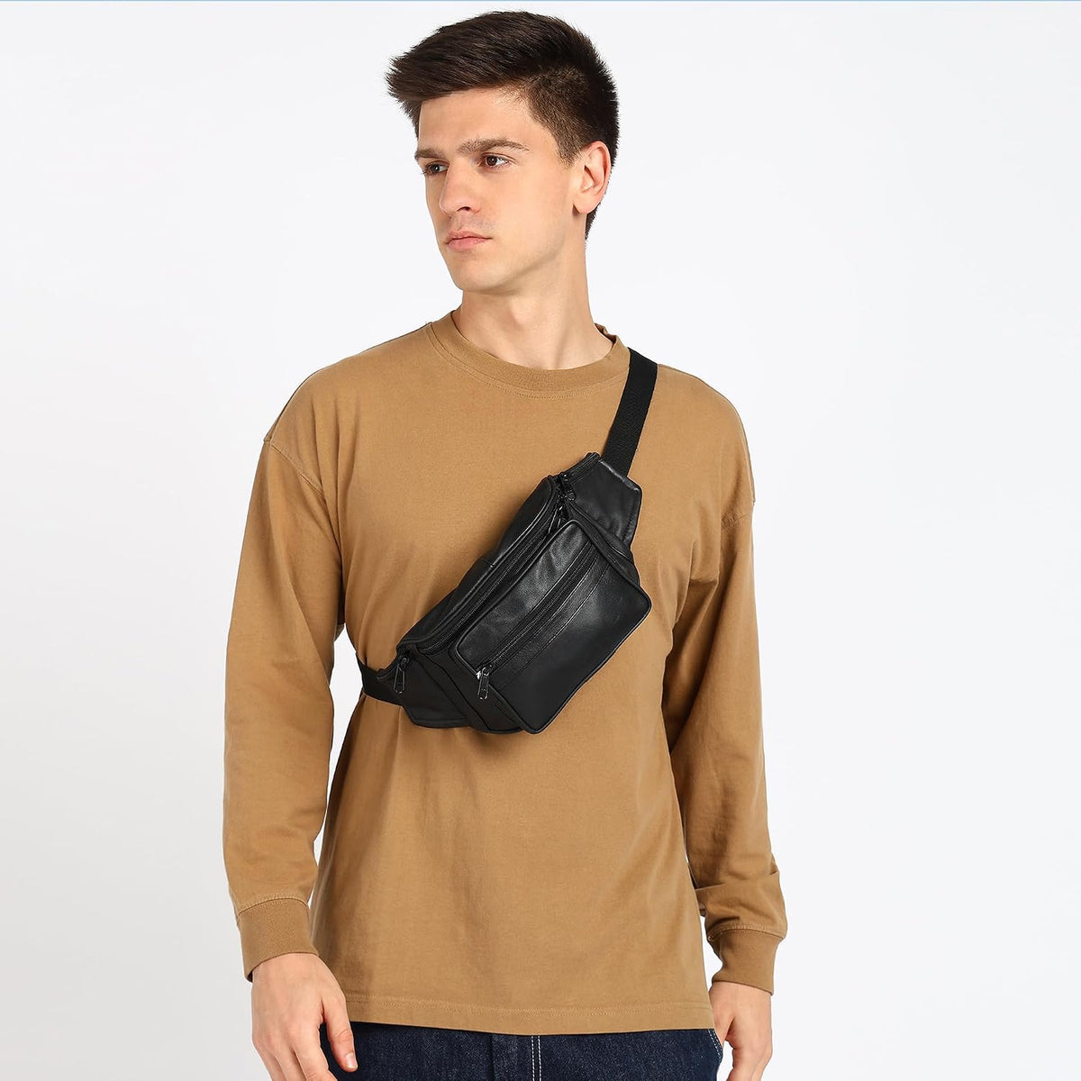 Leatherboss Genuine Leather Travel Fanny Pack Waist Belt Bag Pouch for men women, Cherry