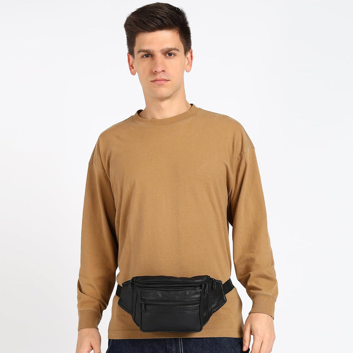Leatherboss Genuine Leather Travel Fanny Pack Waist Belt Bag Pouch for men women, Cherry