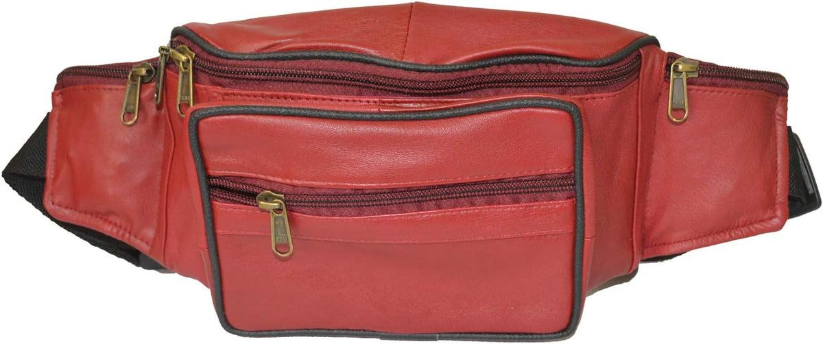Leatherboss Genuine Leather Travel Fanny Pack Waist Belt Bag Pouch for men women, Cherry