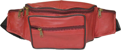 Leatherboss Genuine Leather Travel Fanny Pack Waist Belt Bag Pouch for men women, Cherry