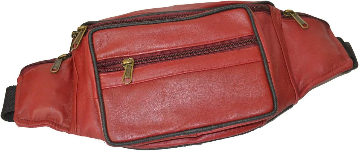 Leatherboss Genuine Leather Travel Fanny Pack Waist Belt Bag Pouch for men women, Cherry