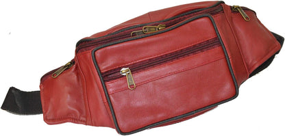 Leatherboss Genuine Leather Travel Fanny Pack Waist Belt Bag Pouch for men women, Cherry