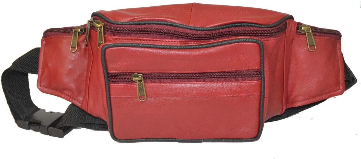 Leatherboss Genuine Leather Travel Fanny Pack Waist Belt Bag Pouch for men women, Cherry