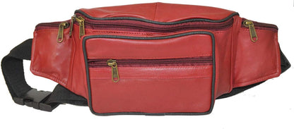 Leatherboss Genuine Leather Travel Fanny Pack Waist Belt Bag Pouch for men women, Cherry