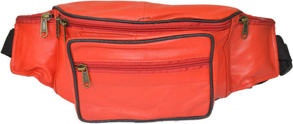Leatherboss Genuine Leather Travel Fanny Pack Waist Belt Bag Pouch for men women, Cherry