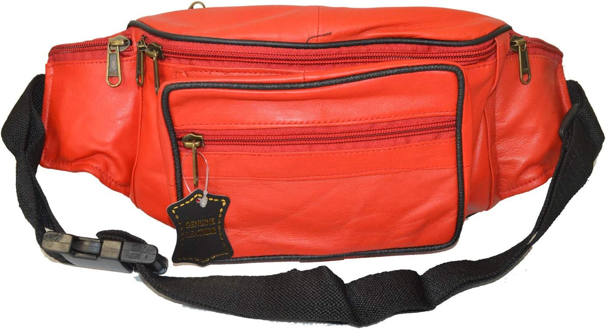 Leatherboss Genuine Leather Travel Fanny Pack Waist Belt Bag Pouch for men women, Cherry