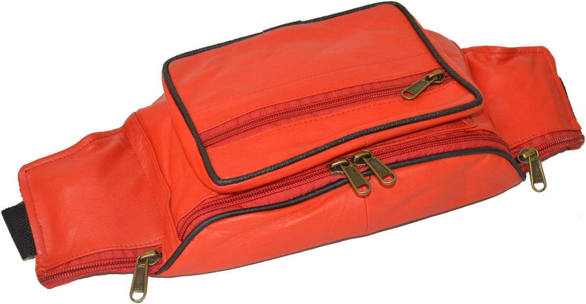 Leatherboss Genuine Leather Travel Fanny Pack Waist Belt Bag Pouch for men women, Cherry