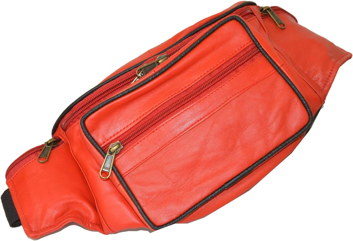 Leatherboss Genuine Leather Travel Fanny Pack Waist Belt Bag Pouch for men women, Cherry