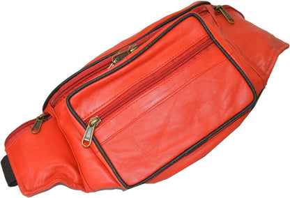 Leatherboss Genuine Leather Travel Fanny Pack Waist Belt Bag Pouch for men women, Cherry