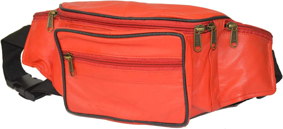 Leatherboss Genuine Leather Travel Fanny Pack Waist Belt Bag Pouch for men women, Cherry