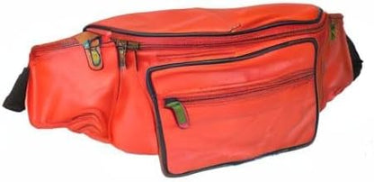 Leatherboss Genuine Leather Travel Fanny Pack Waist Belt Bag Pouch for men women, Cherry