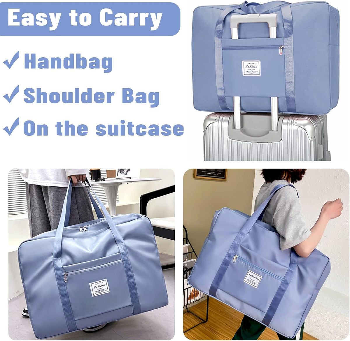 Travel Bag for Women Expandable Weekender Overnight Bag Carry on Sports Tote Gym Bag Waterproof Foldable Duffel Bag (Purple)