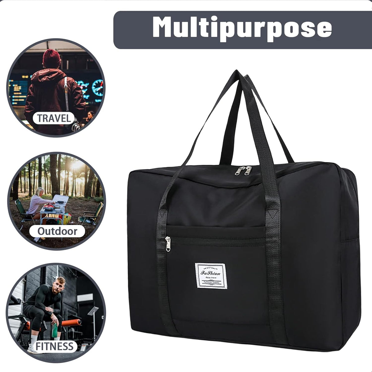 Travel Bag for Women Expandable Weekender Overnight Bag Carry on Sports Tote Gym Bag Waterproof Foldable Duffel Bag (Purple)