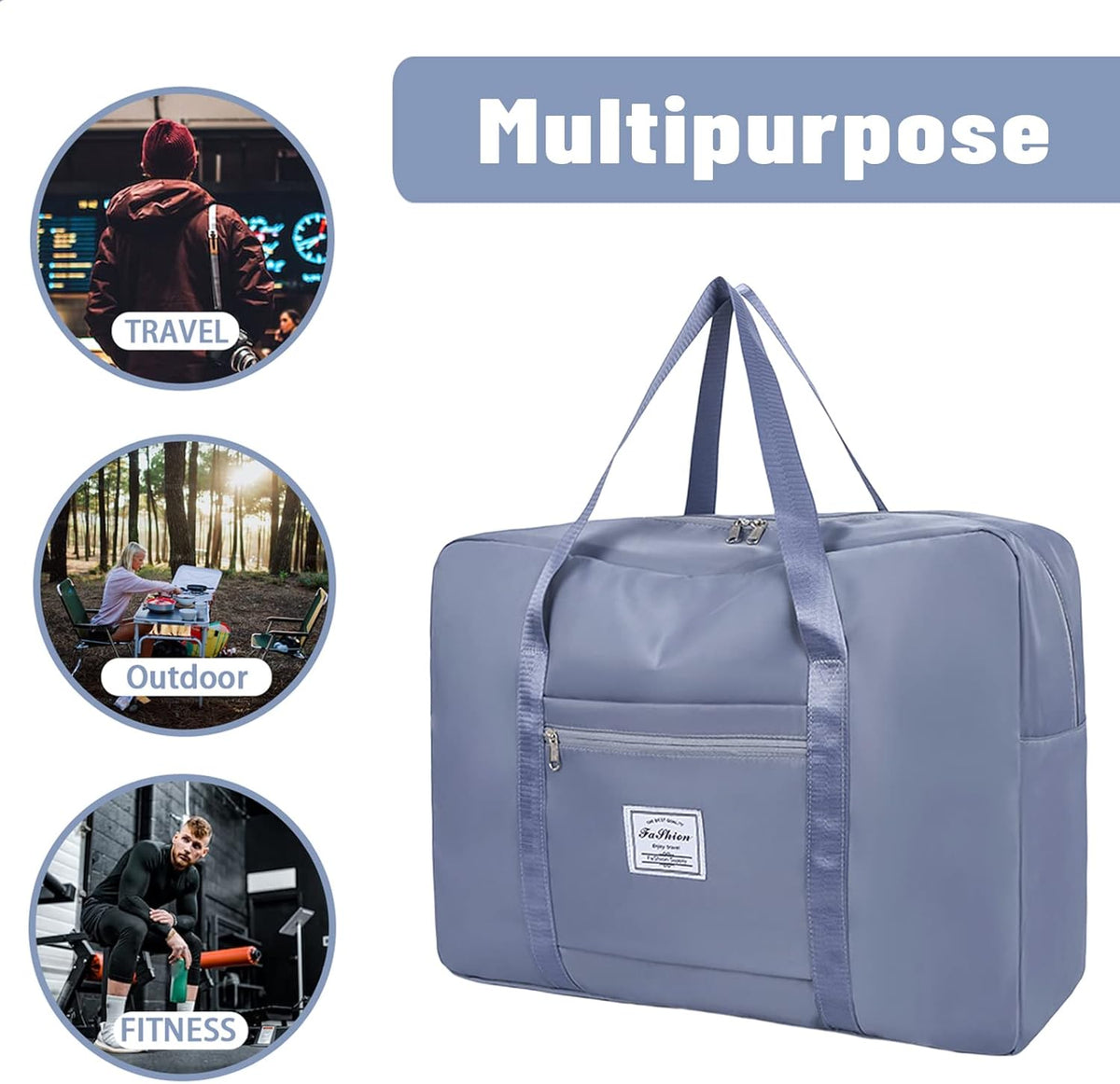 Travel Bag for Women Expandable Weekender Overnight Bag Carry on Sports Tote Gym Bag Waterproof Foldable Duffel Bag (Purple)