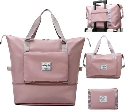 Travel Bag for Women Expandable Weekender Overnight Bag Carry on Sports Tote Gym Bag Waterproof Foldable Duffel Bag (Purple)