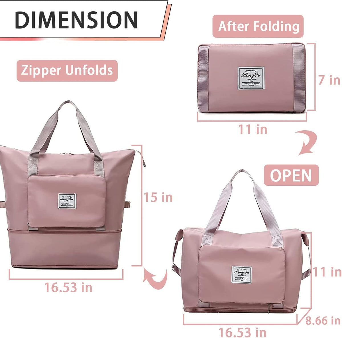 Travel Bag for Women Expandable Weekender Overnight Bag Carry on Sports Tote Gym Bag Waterproof Foldable Duffel Bag (Purple)