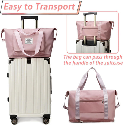 Travel Bag for Women Expandable Weekender Overnight Bag Carry on Sports Tote Gym Bag Waterproof Foldable Duffel Bag (Purple)