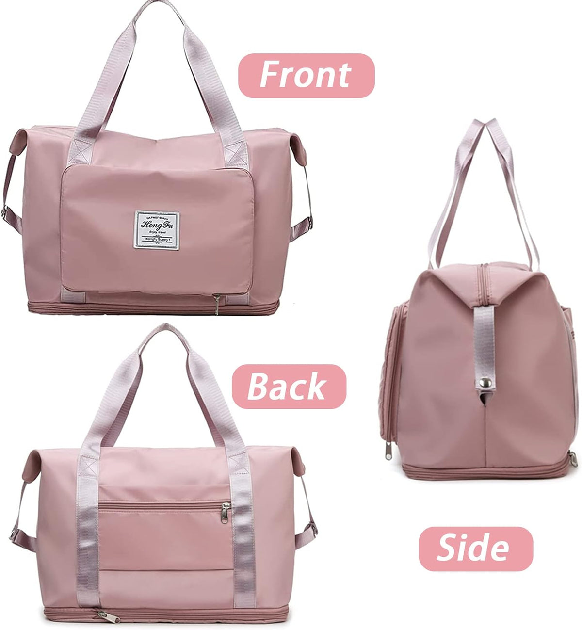 Travel Bag for Women Expandable Weekender Overnight Bag Carry on Sports Tote Gym Bag Waterproof Foldable Duffel Bag (Purple)