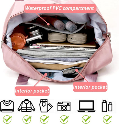 Travel Bag for Women Expandable Weekender Overnight Bag Carry on Sports Tote Gym Bag Waterproof Foldable Duffel Bag (Purple)