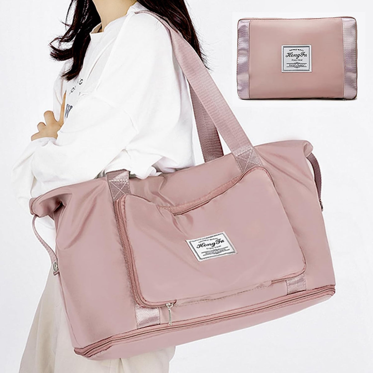 Travel Bag for Women Expandable Weekender Overnight Bag Carry on Sports Tote Gym Bag Waterproof Foldable Duffel Bag (Purple)