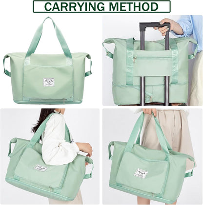 Travel Bag for Women Expandable Weekender Overnight Bag Carry on Sports Tote Gym Bag Waterproof Foldable Duffel Bag (Purple)
