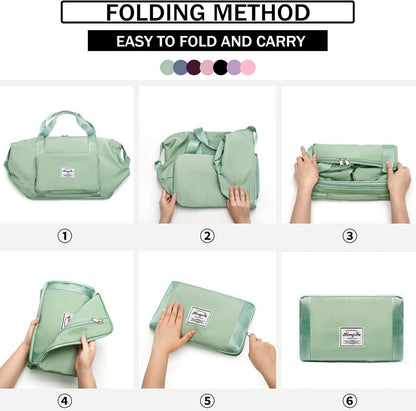Travel Bag for Women Expandable Weekender Overnight Bag Carry on Sports Tote Gym Bag Waterproof Foldable Duffel Bag (Purple)