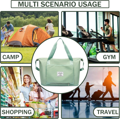 Travel Bag for Women Expandable Weekender Overnight Bag Carry on Sports Tote Gym Bag Waterproof Foldable Duffel Bag (Purple)