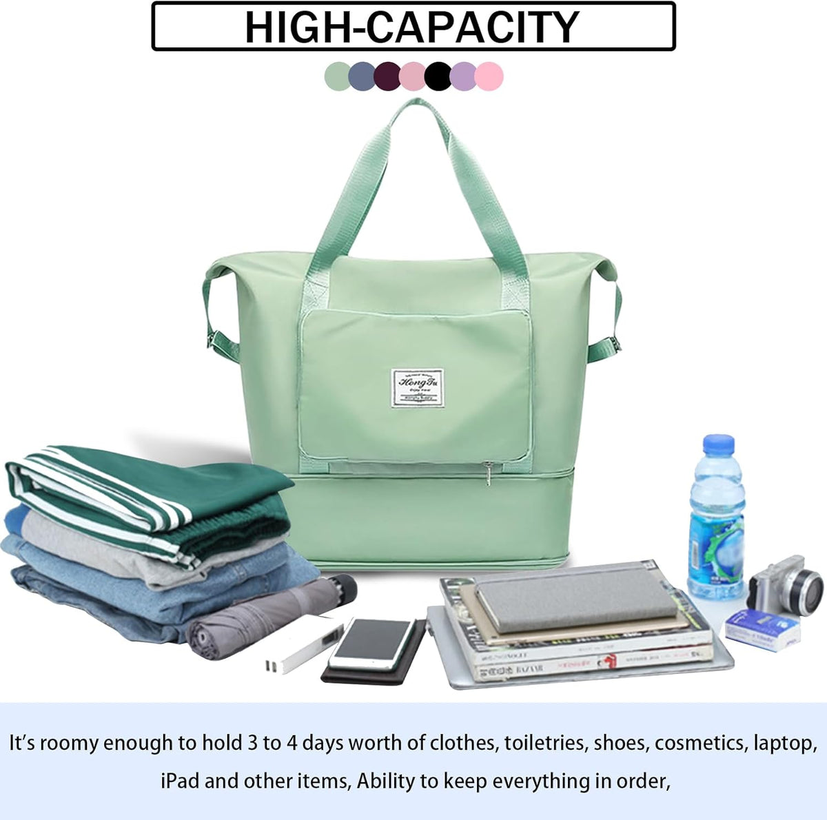 Travel Bag for Women Expandable Weekender Overnight Bag Carry on Sports Tote Gym Bag Waterproof Foldable Duffel Bag (Purple)